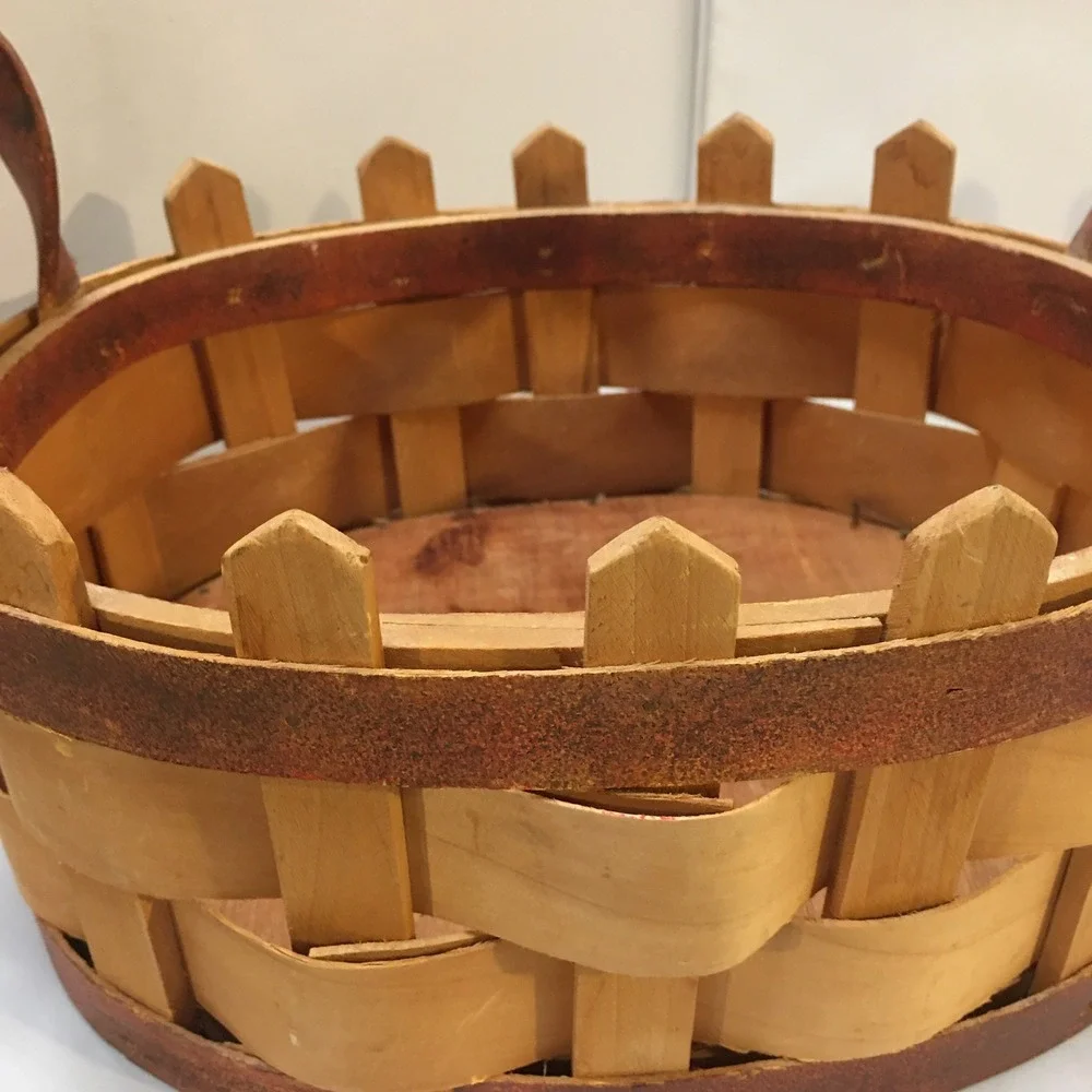 Picket Fence Wood Basket Home Decor OS Brown Rustic Farmhouse Style Cottagecore